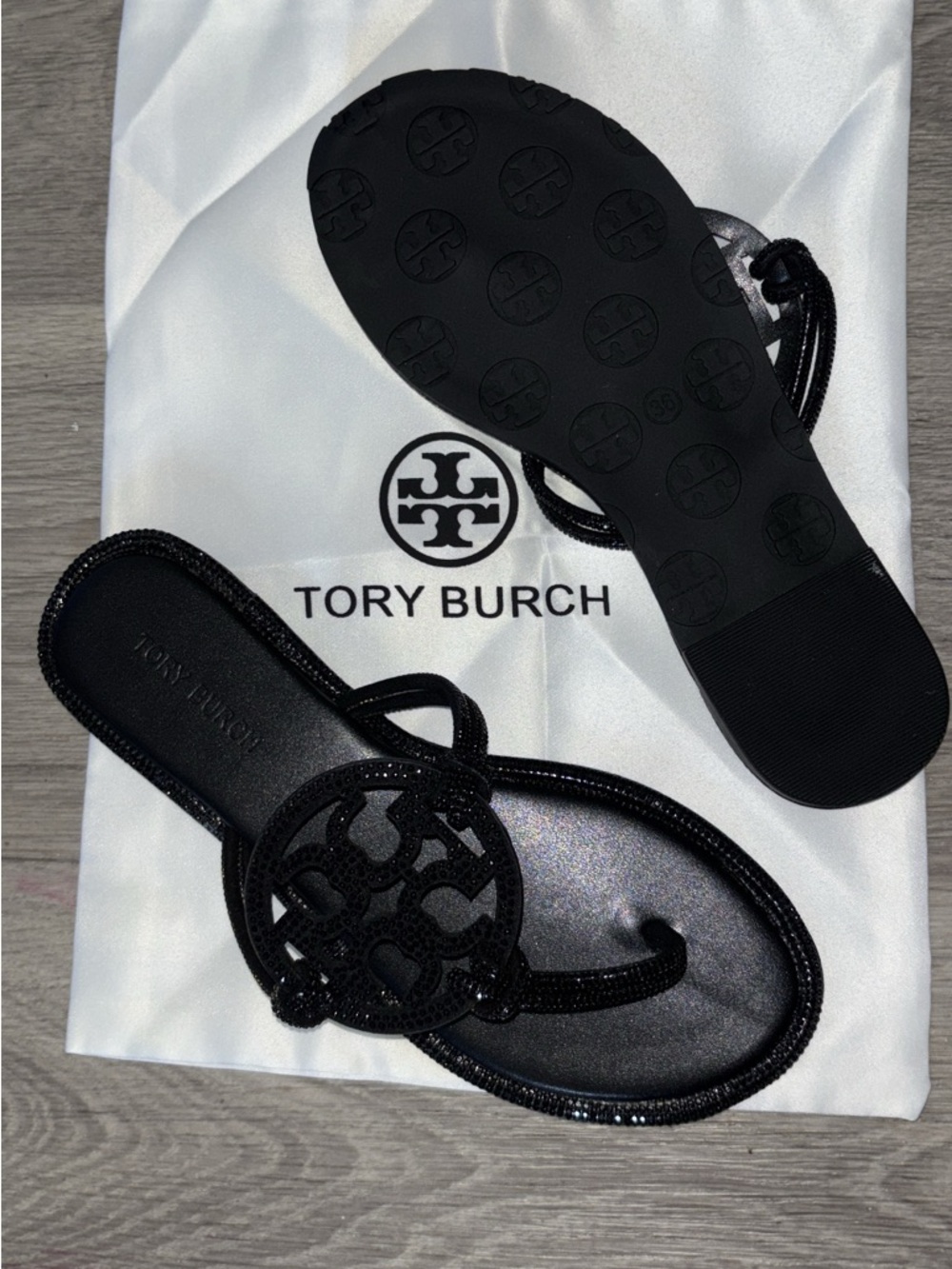 Tory Burch Black Logo Jelly Thong Sandals
